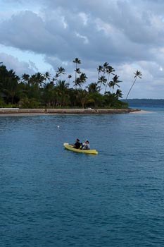 Max kayaking with one of the nannies at Wakatobi.