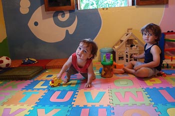 Max and Zac playing at the Kids Club at Wakatobi.