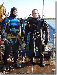  Simon K and Craig ready to hit the water on the Big Pearl.  Notice the big yellow knives in the white sheaths on the left shoulder D-ring.